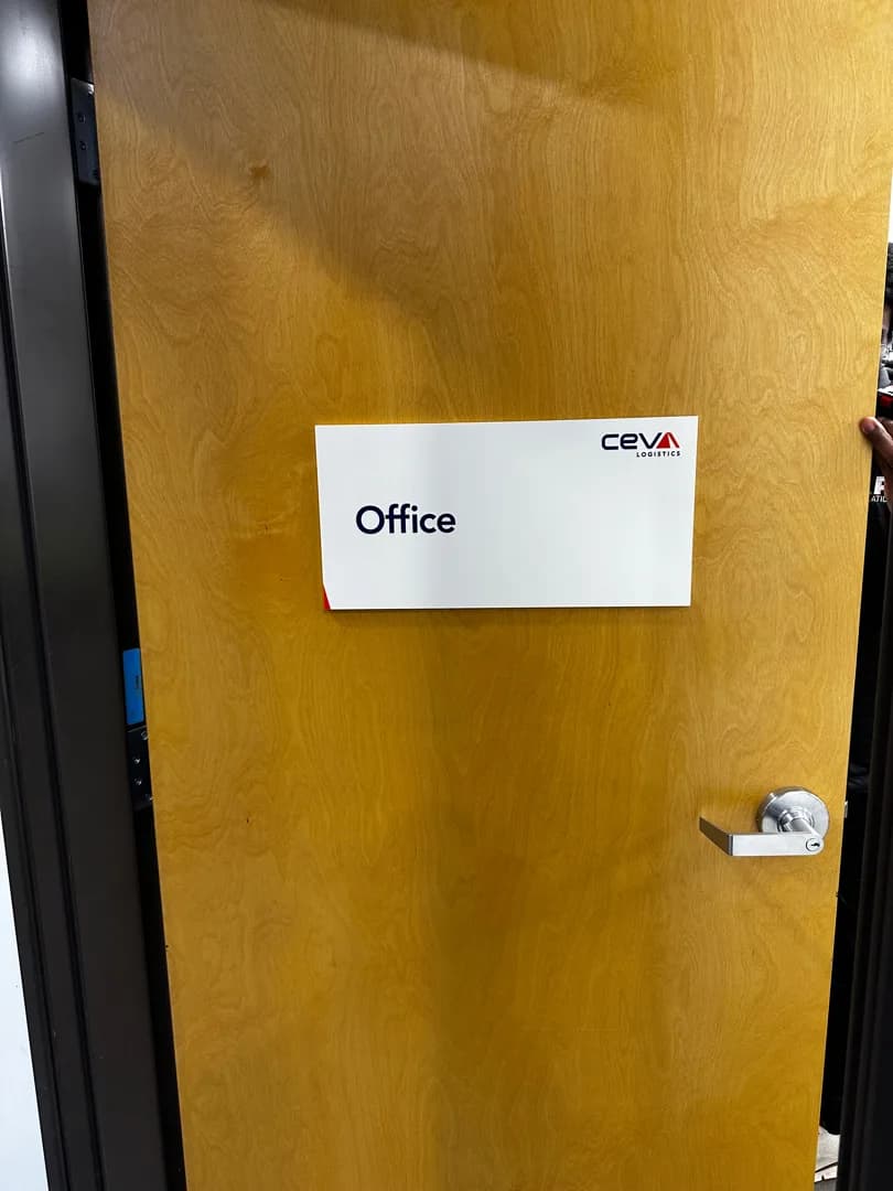 CEVA window graphic applied to an exterior office entrance