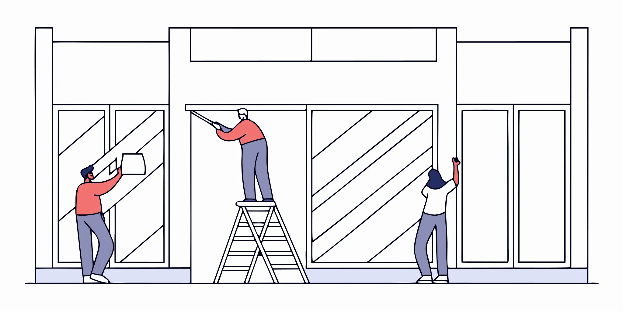 Retail graphics installation team planning a nationwide retail graphics rollout