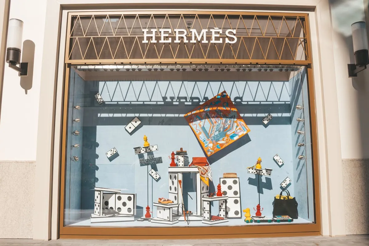 Retail store window display with professional branding and signage