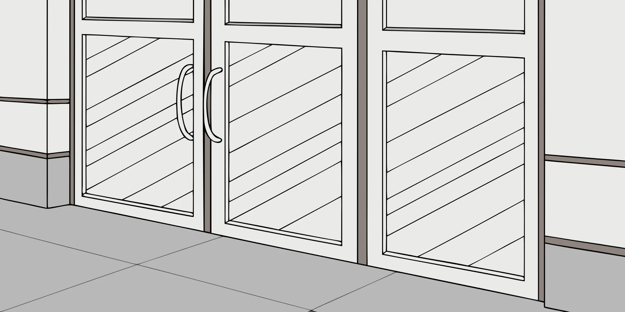 Code-compliant distraction banding frosted safety markings on glass doors
